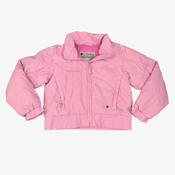 Columbia Jacket Girl 10/12 Youth Pink Down Feather Embroidered Details Full Zip - Picture 1 of 16